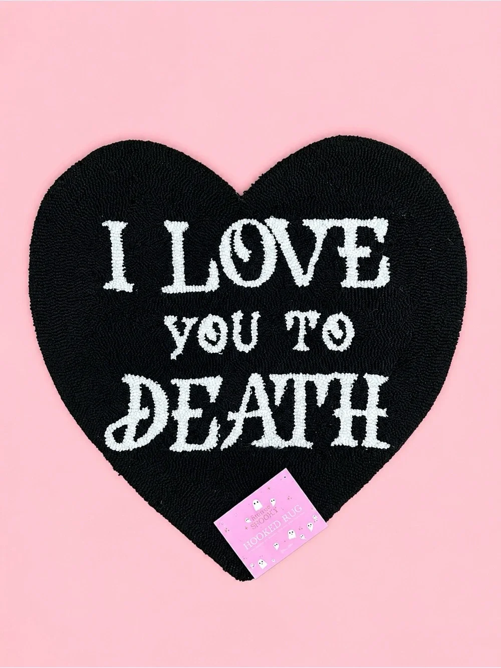 I Love You to Death Heart Shaped Hooked Rug 🖤 25” x 25”